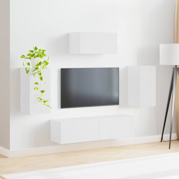 VidaXL TV szekrény garnitúra Falra szerelhető 5 pcs Fehér Faanyag