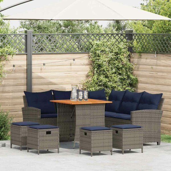 VidaXL 6 részes szürke polyrattan kerti ülőgarnitúra párnákkal L-alakú