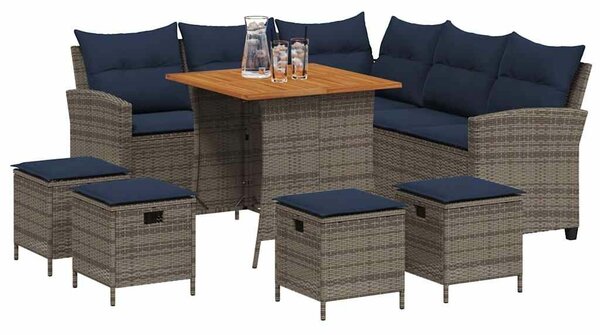 VidaXL 6 részes szürke polyrattan kerti ülőgarnitúra párnákkal L-alakú