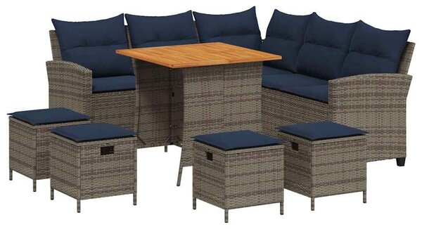 VidaXL 6 részes szürke polyrattan kerti ülőgarnitúra párnákkal L-alakú