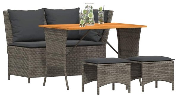 VidaXL 4 részes szürke polyrattan kerti étkezőszett párnával