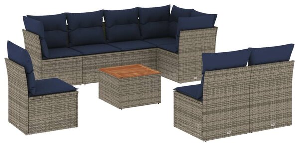 VidaXL 9 részes szürke polyrattan kerti ülőgarnitúra párnával