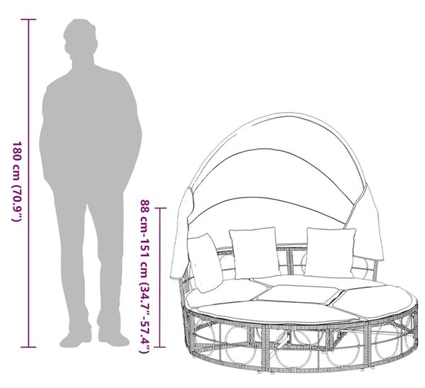 VidaXL polyrattan kültéri napozóágy napellenzővel és párnákkal