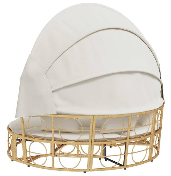VidaXL polyrattan kültéri napozóágy napellenzővel és párnákkal