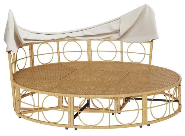 VidaXL polyrattan kültéri napozóágy napellenzővel és párnákkal