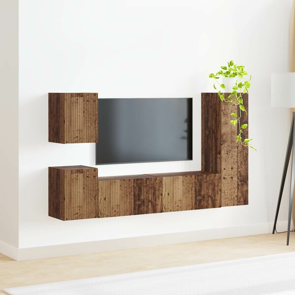 VidaXL TV szekrény garnitúra Falra szerelhető 4 pcs Öreg fa Faanyag