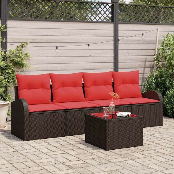 VidaXL Kerti Kanapé Szett tárolóval 5 pcs Beige és Piros polirattan