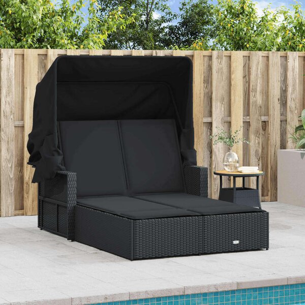 VidaXL Dupla Napozóágy - Polyrattan - Fekete - 110x201 cm