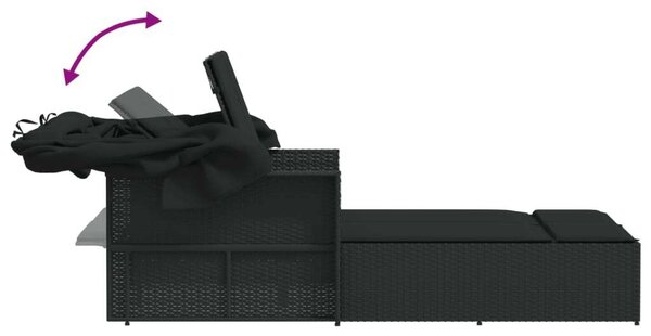 VidaXL Dupla Napozóágy - Polyrattan - Fekete - 110x201 cm
