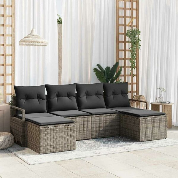 VidaXL Kanapé Szett párnával tárolóval 6 pcs Szürke polirattan