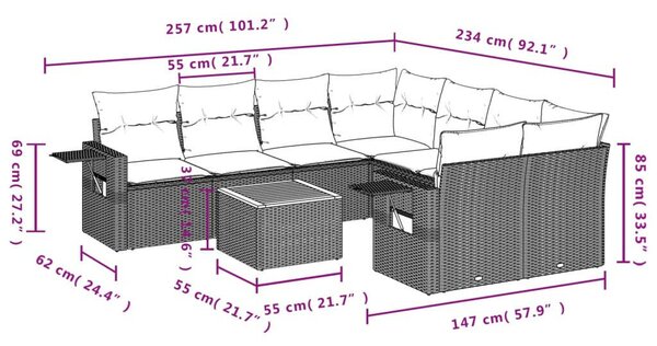 VidaXL Polyrattan Kerti Ülőgarnitúra - 9 részes - Bézs