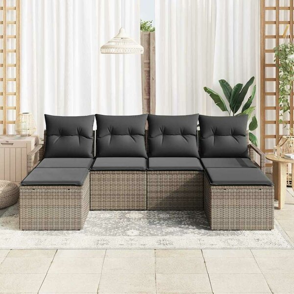 VidaXL Kanapé Szett párnával tárolóval 6 pcs Szürke polirattan