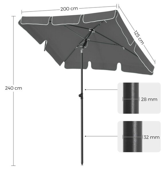Napernyő erkélyre, dönthető, 2x1,25 m, UPF 50+, szürke