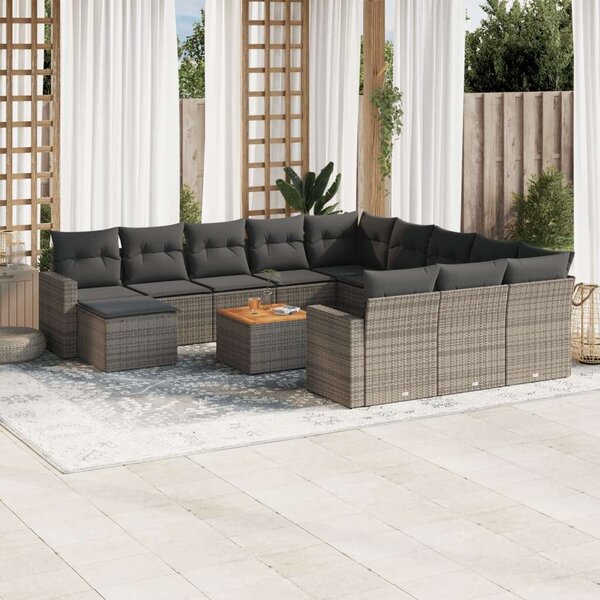 Polyrattan Kerti Ülőgarnitúra - 13 részes - Szürke