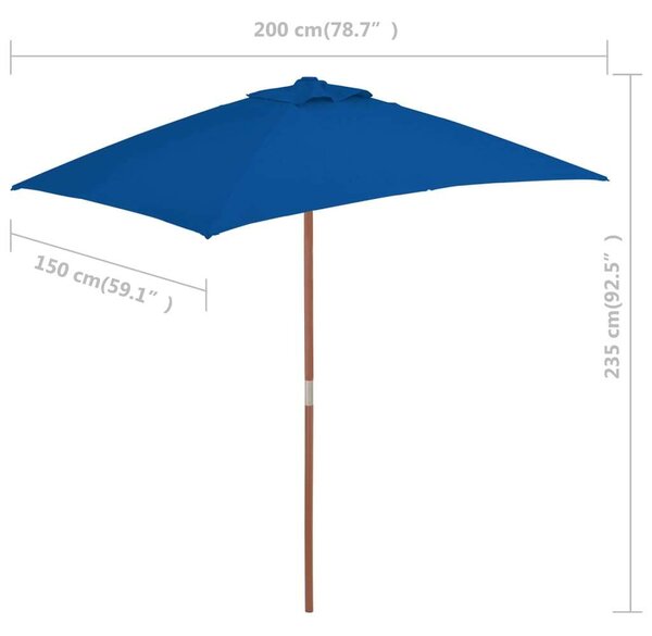 VidaXL Kék Napernyő - Fa Nyél - 150x200 cm