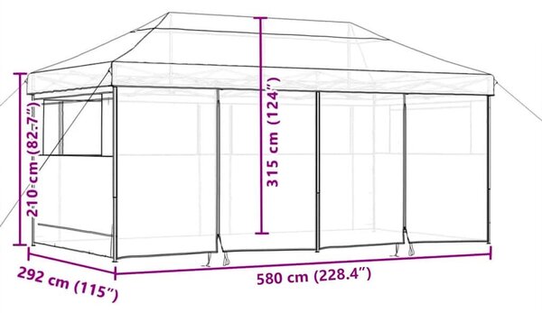 VidaXL Parti Sátor Pop-up 580 x 292 x 315 cm, Oxford Szövet, Tópszínű