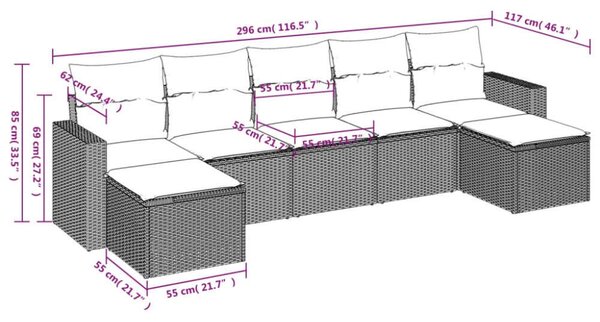 Polyrattan Kerti Ülőgarnitúra - 7 részes - Barna