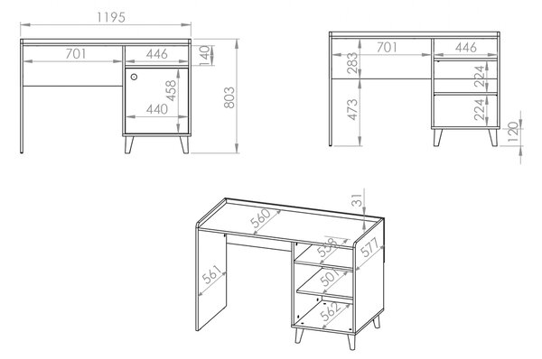 Marla íróasztal 120 cm - sivatagi homok / szürke palládium