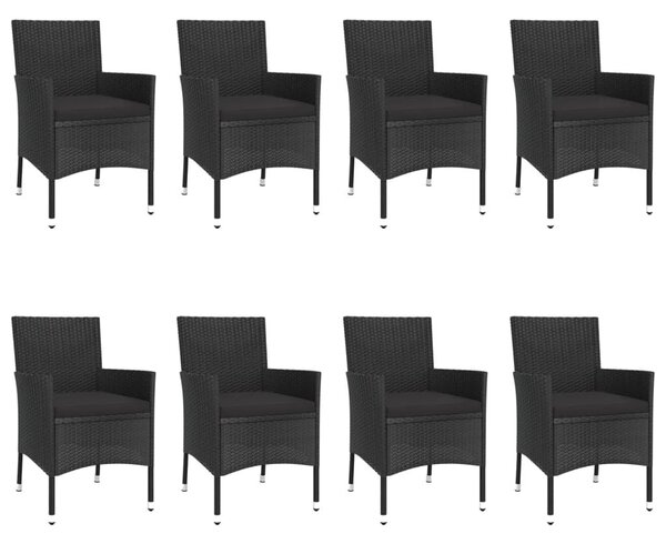 VidaXL 9 részes fekete polyrattan kerti étkezőgarnitúra párnákkal