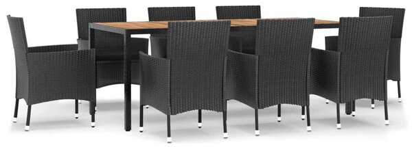 VidaXL 9 részes fekete polyrattan kerti étkezőgarnitúra párnákkal