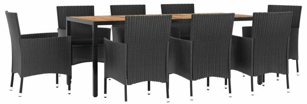 VidaXL 9 részes fekete polyrattan kerti étkezőgarnitúra párnákkal