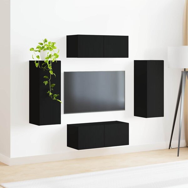 VidaXL TV falit kabinet szett Falra szerelhető 4 pcs Fekete Faanyag