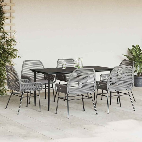 7 részes szürke polyrattan üveg kerti étkezőgarnitúra párnával