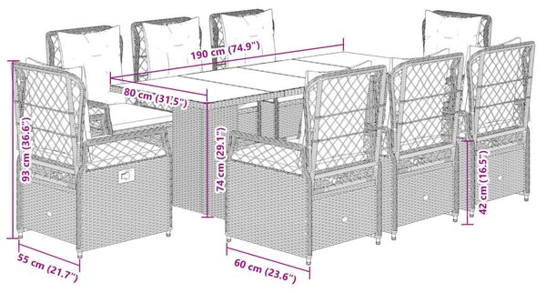 VidaXL Polyrattan Kerti Étkezőgarnitúra - 9 részes