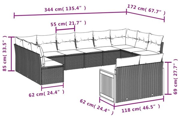 Polyrattan Kerti Ülőgarnitúra - 12 részes - Bézs