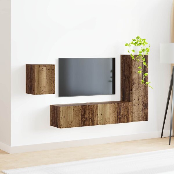 VidaXL TV szekrény garnitúra Falra szerelhető 4 pcs Öreg fa Faanyag