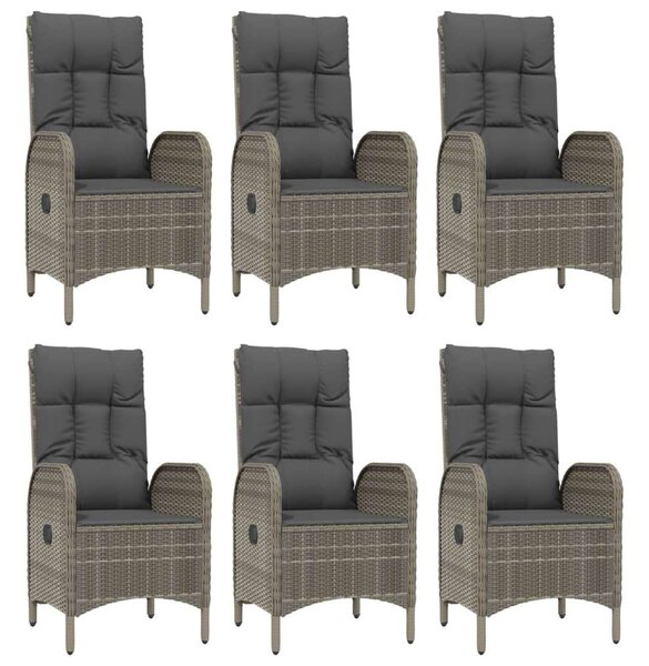VidaXL 7 részes fekete és szürke polyrattan kerti étkezőszett párnával
