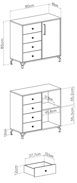Anders komód 90 cm fiókos - fehér