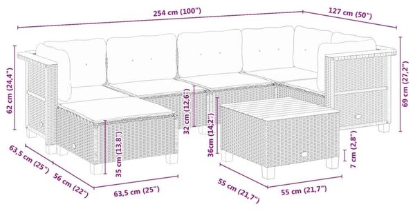 VidaXL Polyrattan Kerti Ülőgarnitúra - 7 részes - Fekete