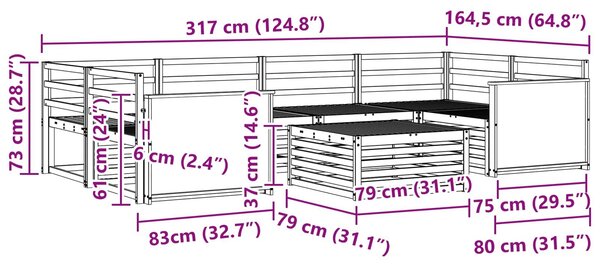 VidaXL Kültéri kanapé szett 7 pcs Természetes Tömör Akácfa