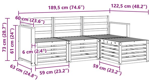 VidaXL Kültéri kanapé szett 4 pcs Természetes