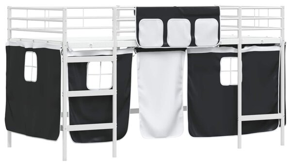 VidaXL Gyerek Loft Ágykeret Függönyökkel Fehér és fekete 90 x 201 cm
