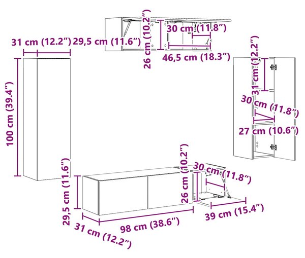 VidaXL TV szekrény 5 pcs Beton Szürke