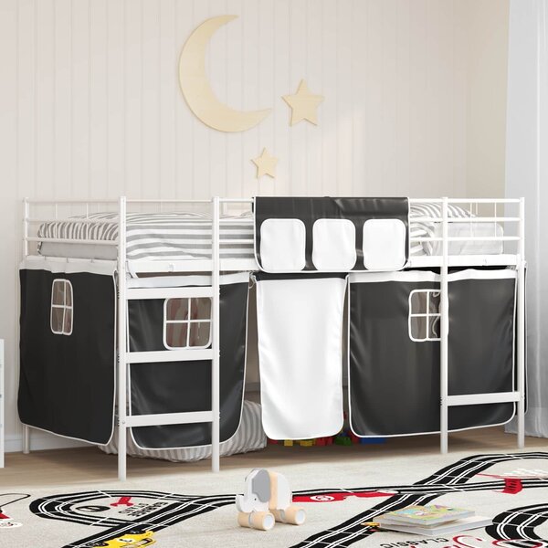 VidaXL Gyerek Loft Ágykeret Függönyökkel Fehér és fekete 90 x 201 cm