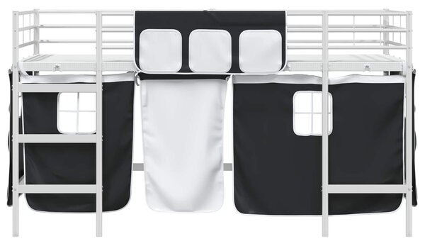 VidaXL Gyerek Loft Ágykeret Függönyökkel Fehér és fekete 90 x 201 cm