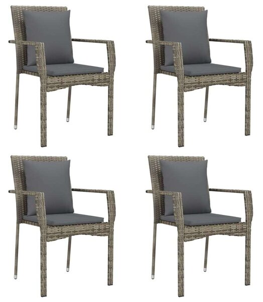 5 részes fekete és szürke polyrattan kerti étkezőszett párnával