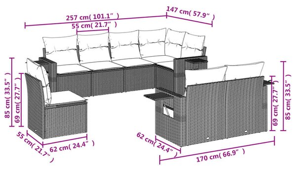 VidaXL Polyrattan Kerti Ülőgarnitúra - 8 részes - Szürke