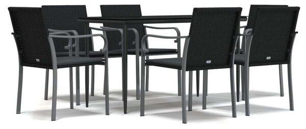 VidaXL 7-részes polyrattan és acél kerti étkezőgarnitúra párnával