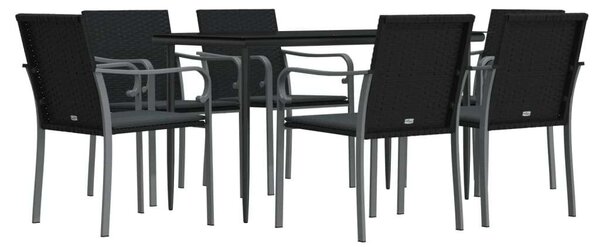 VidaXL 7-részes polyrattan és acél kerti étkezőgarnitúra párnával