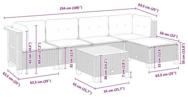 VidaXL Polyrattan Kerti Ülőgarnitúra - 6 részes - Fekete