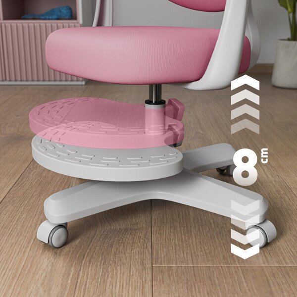 Ergonomikus gyerekszék lábtartó, gravitációs kerekek, rózsaszín