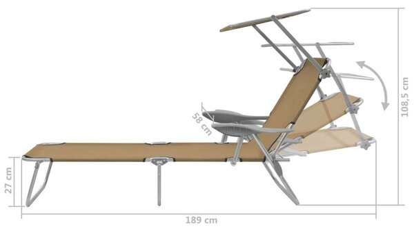 VidaXL Napozóágy - Összecsukható - Napellenzővel - 189cm