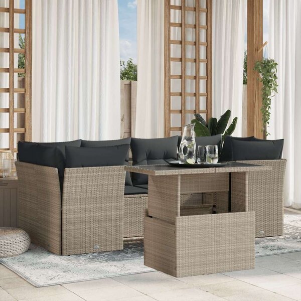 VidaXL Polyrattan Kerti Ülőgarnitúra - 7 részes, Világosszürke