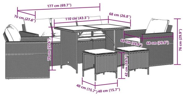 VidaXL 6 részes bézs polyrattan kerti ülőgarnitúra párnával