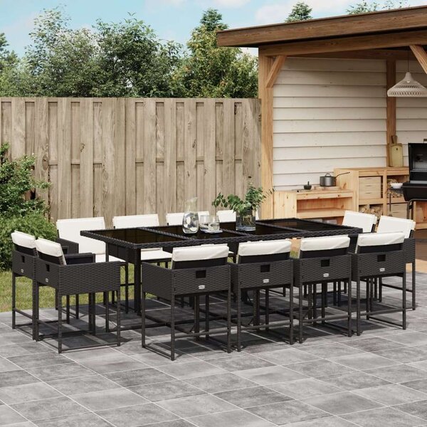 VidaXL 13 részes fekete polyrattan kerti ülőgarnitúra párnákkal