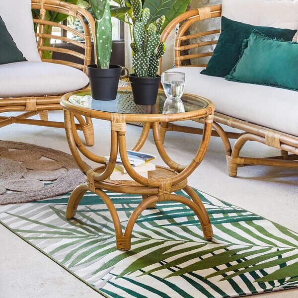 Atmosphera Farah dohányzóasztal, rattan és üveg, 60x50 cm, természetes barna